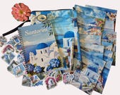 Santorini travel journal set | reisdagboek A5 met washi tape en pen | cadeau Griekenland