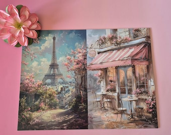 Papel para diario romántico París 10 hojas | Papel decorativo para diario de viaje 26x20 cm | Set para diario de París