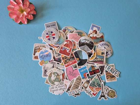 Reisstickers set 1 voor je reisdagboek of koffer | 62 stickers | cadeau voor reisliefhebbers