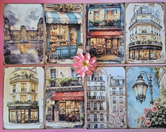 Papel para diario de París, 10 hojas | Papel decorativo para diario de viaje, 26x20 cm | Set para diario de París