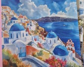 Scrapbook papier Santorini aquarel | Grieks reisdagboek papier 15x15 cm | decoratiepapier set 12 vellen