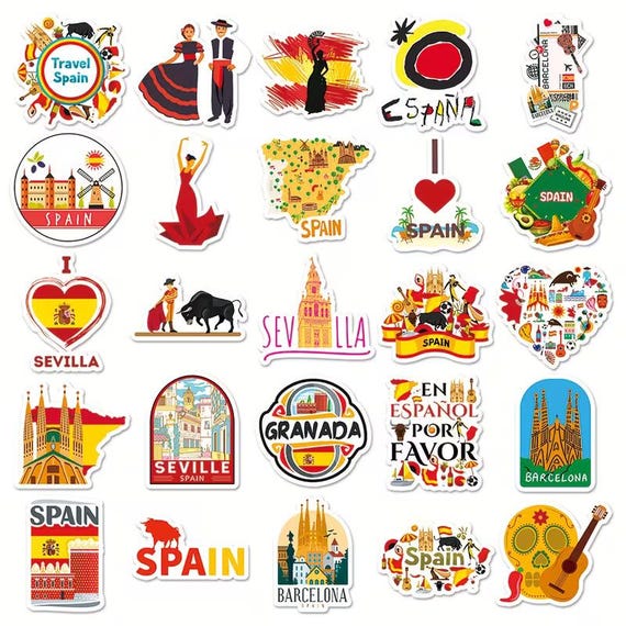 Spanje stickers voor journal of koffer | 49 glossy flamenco stickers | cadeau Spanje reiziger
