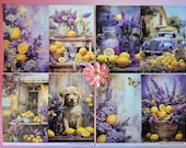 Journal papier citroen lavendel A4 | 12 vellen reisdagboek decoratiepapier | zomerse stijl paars geel