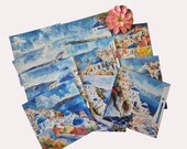 Scrapbook papier Santorini aquarel | Grieks reisdagboek papier 15x15 cm | decoratiepapier set 12 vellen