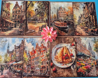 Papel para álbumes de recortes Ámsterdam, Holanda | Papel decorativo A4 para diario de viaje | 10 hojas de papel para diario Países Bajos