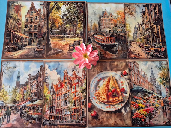 Scrapbook papier Amsterdam Holland | A4 decoratiepapier reisdagboek | 10 vellen journaling papier Nederland