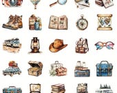 Vintage reisstickers voor journal of koffer | 50 stuks | cadeau voor reisliefhebbers