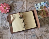 Vintage notitieboek kompas | blauw lederen travel journal met scheepsroer | cadeau reiziger