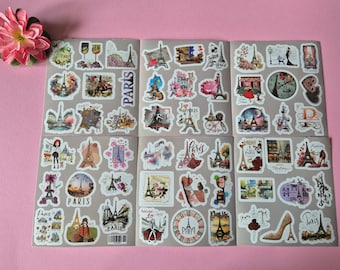 Paris Sticker Set 54 Stück | Eiffelturm Mode Parfüm Scrapbook Reisetagebuch | Laptop Sticker