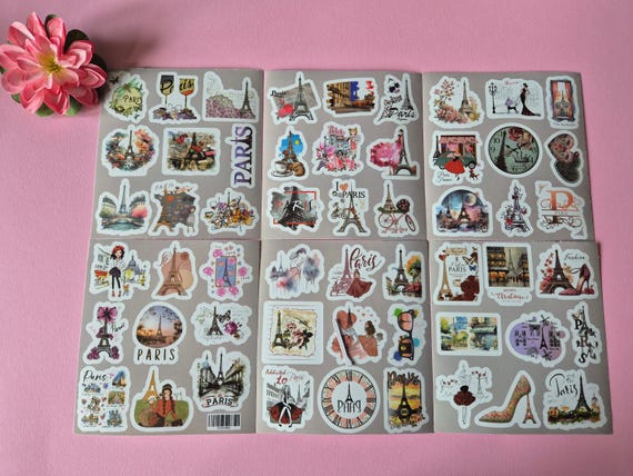 Parijs stickers set 54 stuks | Eiffeltoren mode parfum scrapbook reisdagboek | journaling laptop sticker decals
