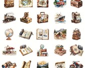 Vintage reisstickers voor journal of koffer | 50 stuks | cadeau voor reisliefhebbers