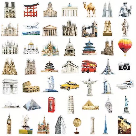 Wereldberoemde bezienswaardigheden stickers | 50 stuks voor journal