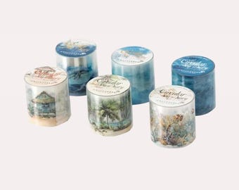 Cinta adhesiva con motivos de sol, mar y playa para tu diario de viaje | Cinta transparente de 2 m x 4 cm | Para journaling y scrapbooking