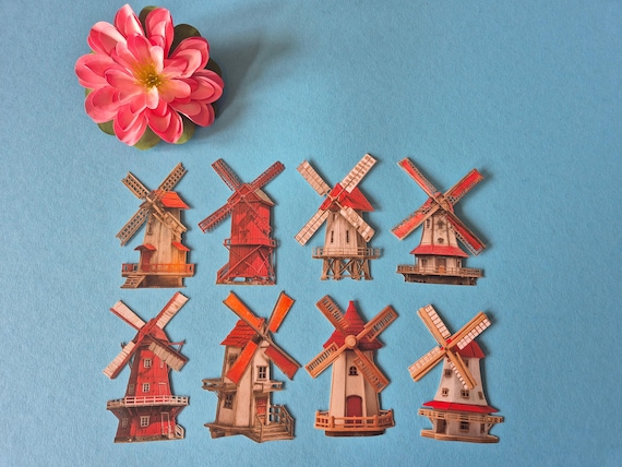 Hollandse molen die-cut stickers | 8 stuks voor scrapbook & journal | cadeau Nederland