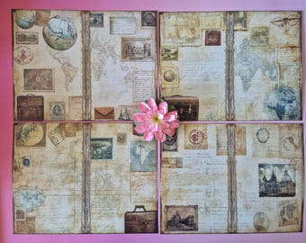 Papel vintage para diario de viaje, 10 hojas | Papel decorativo para diario de viaje, 26 x 20 cm | Set compacto para diario