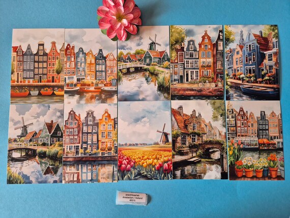 Amsterdam vintage postkaarten | 10 retro reiskaarten voor scrapbook & junk journal | cadeau reiziger