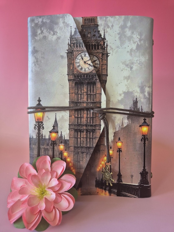 Reisdagboek Londen Big Ben kunstleer | A5 travel journal | 30 kraftpapier + 10 foto vellen zonder lijm