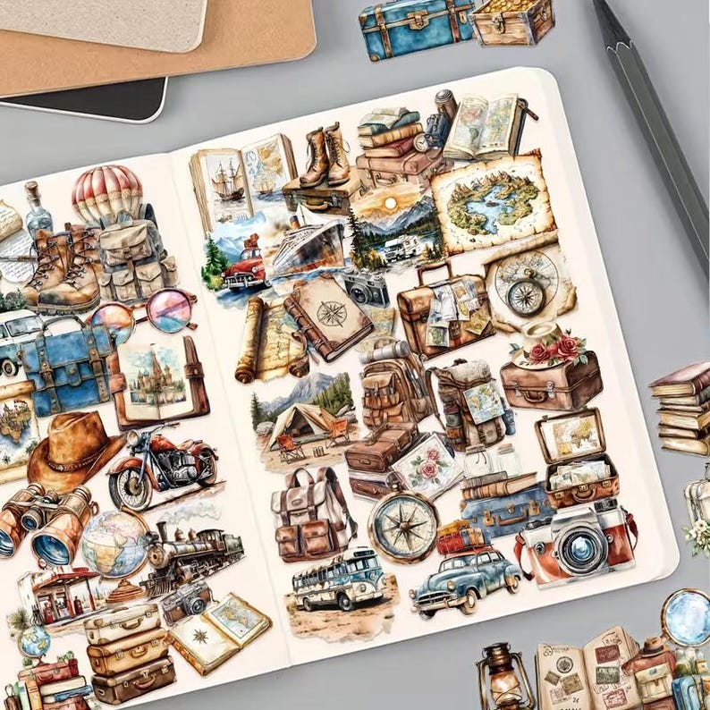 Vintage Reise Sticker für Journal und Koffer | 50 Stück | Geschenk Reiseliebhaberinnen Bild 4