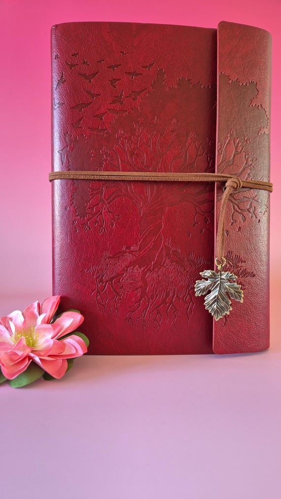 Reisdagboek A5 levensboom | kunstleer travel journal met ritsvak en pasjesvak | 160 blanco pagina's