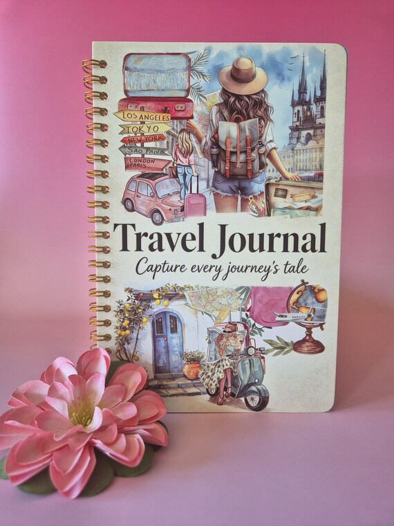 Reisdagboek roze spiraal om je avonturen te bewaren | A5 travel journal | 100 kantjes blanco papier