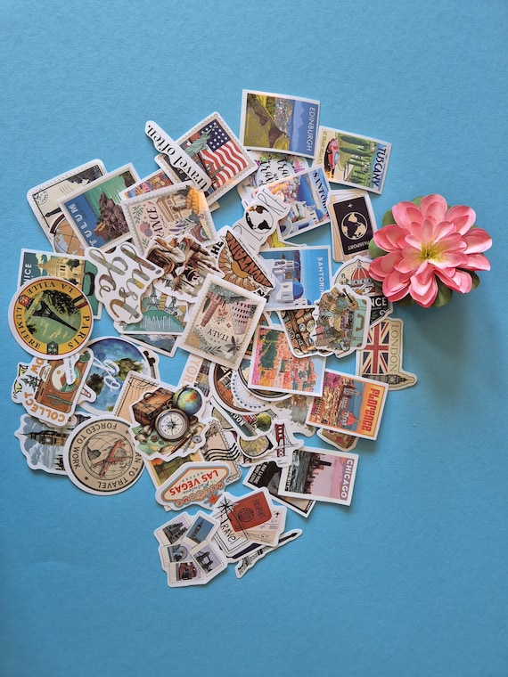 Reisstickers set 2 voor je reisdagboek of koffer | 62 stickers | cadeau voor reisliefhebbers