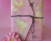 Reisdagboek roze kunstleer met fotopagina's | A5 travel journal | 30 kraftpapier + 10 foto vellen zonder lijm