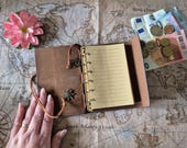Vintage notitieboek kompas | blauw lederen travel journal met scheepsroer | cadeau reiziger