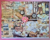 Journal papier vintage travel A4 | 12 vellen reisdagboek decoratiepapier | full-page journaling set