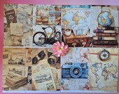 Journal papier vintage travel A4 | 12 vellen reisdagboek decoratiepapier | full-page journaling set