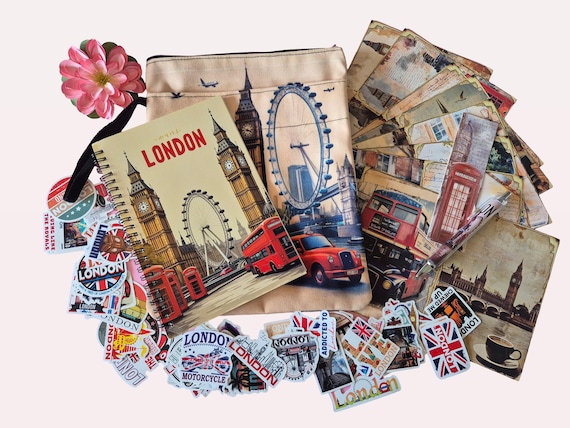 Londen travel journal set | reisdagboek A5 met stickers en boekenhoes | cadeau Engeland reiziger