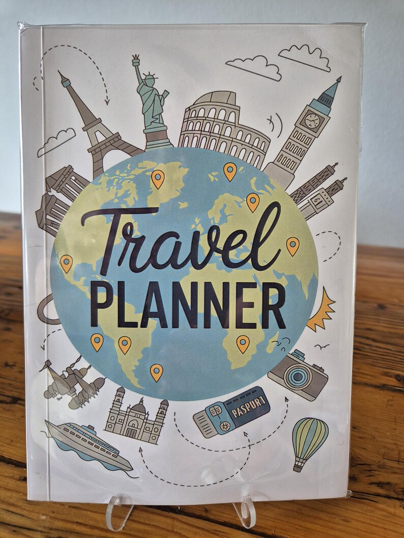 Reisdagboek wereldbol design | A5 travel journal met wereldberoemde bezienswaardigheden | cadeau reiziger afbeelding 2