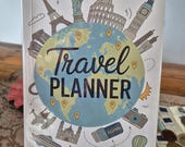 Reisdagboek wereldbol design | A5 travel journal met wereldberoemde bezienswaardigheden | cadeau reiziger