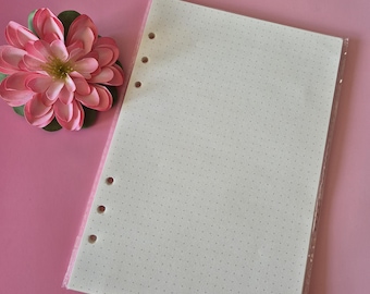 Recambio de papel punteado para cuaderno A5 | 45 hojas con cuadrícula de puntos | Hojas sueltas de 6 agujeros