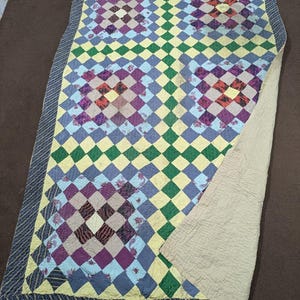 Hand Stitched Patchwork Quilt No Machine | Heirloom Cotton Quilt 84x54 Inch | Handmade Multicolor Diamond Quilt | Artisan Boho Bedspread