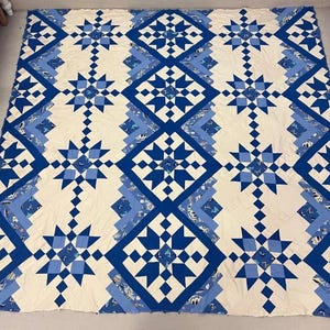 Handmade Blue Gazing Cotton Fabric Queen Size Patchwork quilt top | topper