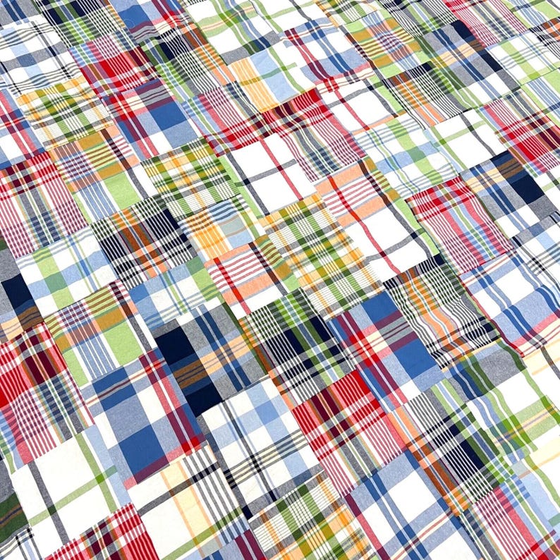 Handmade Navy Madras Plaid Scrappy Cotton Patchwork Queen Size Quilt ...