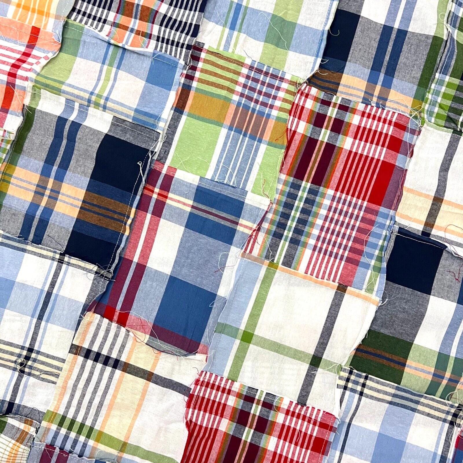Handmade Navy Madras Plaid Scrappy Cotton Patchwork Queen Size Quilt ...