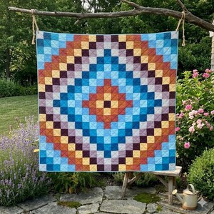 Handmade Sunset Mosaic Patchwork Queen Size Cotton Finished QUILT+2 shams
