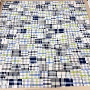Handmade Navy Madras Plaid Scrappy Cotton Patchwork Queen Size quilt top/topper