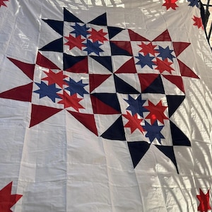 Handmade Star of Courage Cotton Patchwork Queen size quilt top/topper 86x86"