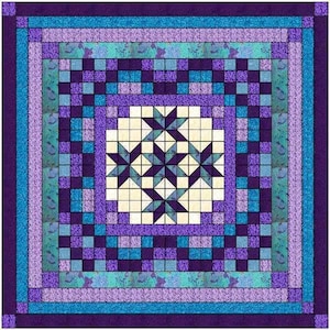 Easy Quilt Kit Nine Patch Star Lily Purple & Aqua/Precut/Ready to Sew!!