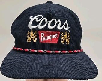 Gorra Coors Banquet Retro Snapback, gorra de pana azul marino vintage, gorra de cuerda estilo cerveza de los 90, gorra de papá Gorpcore ajustable, regalo para él.