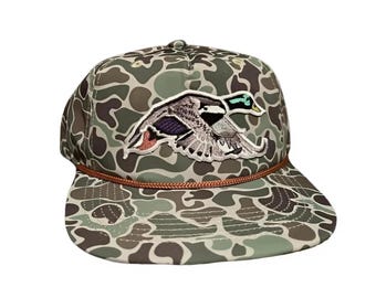 Gorra de cuerda con estampado de camuflaje de patos ánade real, gorra snapback retro 2026, gorra de caza de patos mejorada, estética de camuflaje para exteriores, gorra trucker ajustable, nueva edición