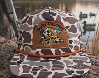 Gorra de camuflaje Ducks Unlimited, gorra snapback vintage con visera de cuerda y estampado de camuflaje de patos, gorra de caza de la vieja escuela, gorra estilo streetwear hip hop, regalo retro para amantes de la naturaleza