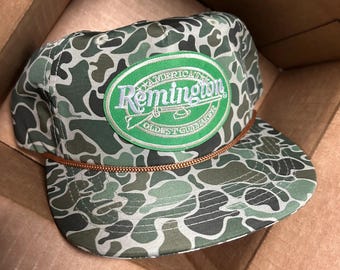 Gorra Remington con parche de camuflaje, clásica gorra snapback con visera de cuerda, gorra de camionero vintage para hombre, gorra retro de caza al aire libre, regalo para él