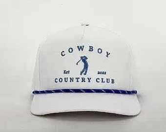 Gorra Cowboy Country Club con cuerda, gorra de golf retro con cierre ajustable, gorra de golf vintage, gorra de golf bordada para hombre, regalo estético de golf, gorra de golf blanca