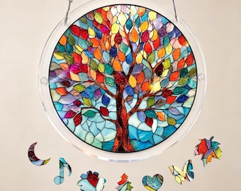 Acrylic Jigsaw Puzzle Suncatcher Tree of Life Acrylic Sun Catcher Window Decor & Home Decor Family Tree Gift