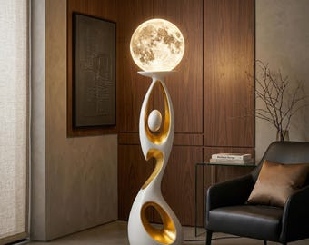 Lámpara con figura abstracta danzante, lámpara de escultura nórdica, decoración llamativa en negro y dorado, globo lunar
