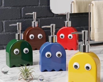 Dispenser di sapone a forma di fantasma in stile sala giochi retrò / Decorazione per il bagno in stile kawaii / Pompa con occhietti mobili
