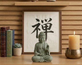 Small Sandstone Buddha Statue - Zen Desk Decor & Meditation Room Accent - Spiritual Mindfulness Gift